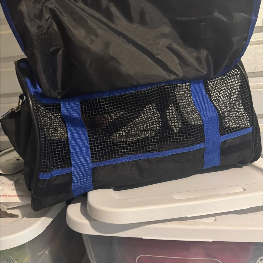 Blue and Black Mesh Pet Carrier